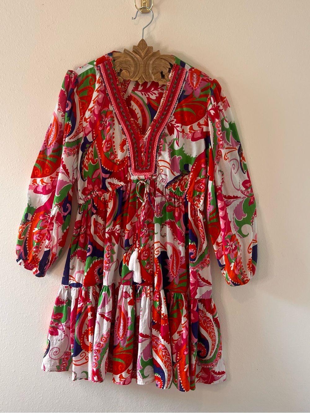 Kaktus XL Boho Paisley Embroidered Tassel Mini Dress Colorful
